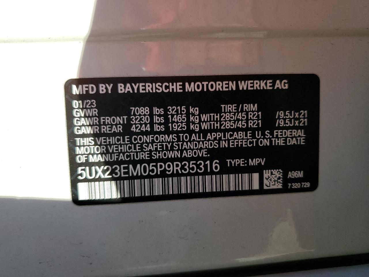 2023 BMW X7 xDrive40I VIN: 5UX23EM05P9R35316 Lot: 90816715