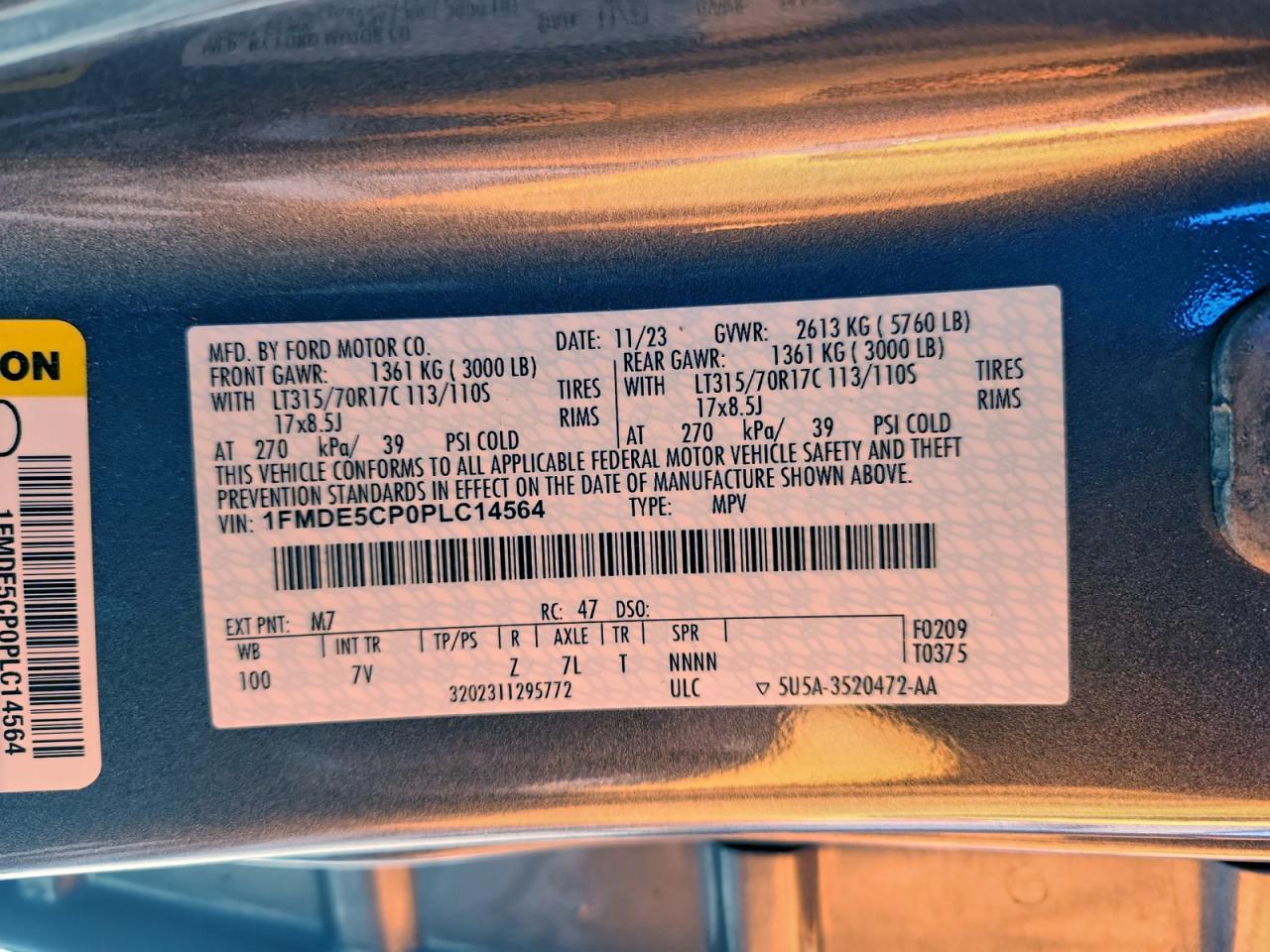 2023 Ford Bronco Base VIN: 1FMDE5CP0PLC14564 Lot: 94101025