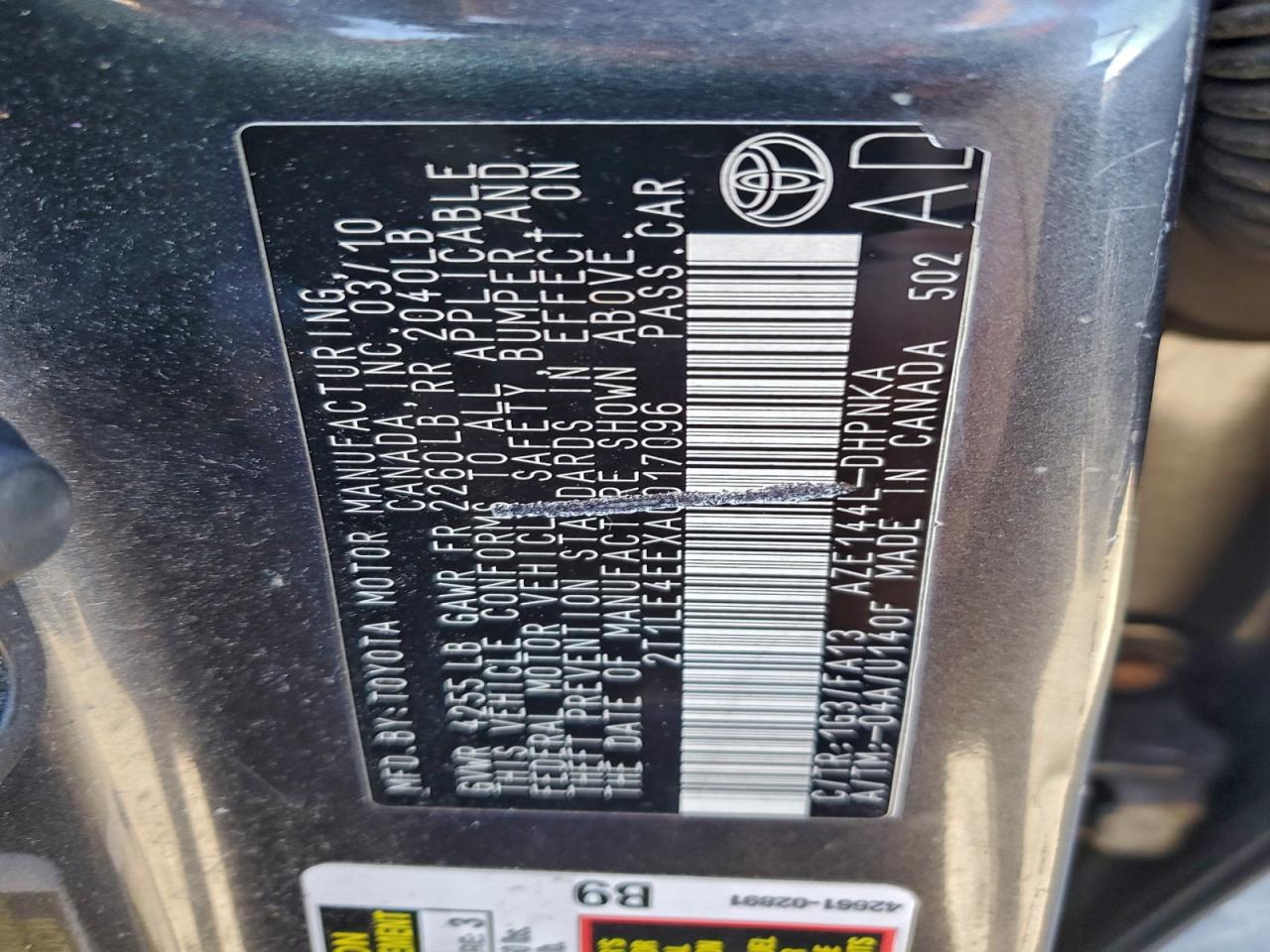 2010 Toyota Corolla Matrix S VIN: 2T1LE4EEXAC017096 Lot: 94341915