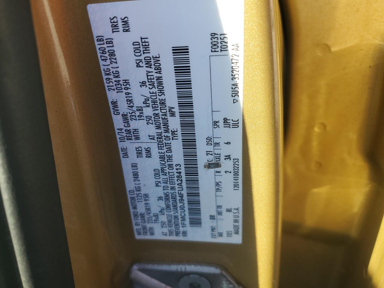 2015 Ford Escape Titanium VIN: 1FMCU0J94FUA28413 Lot: 91881125