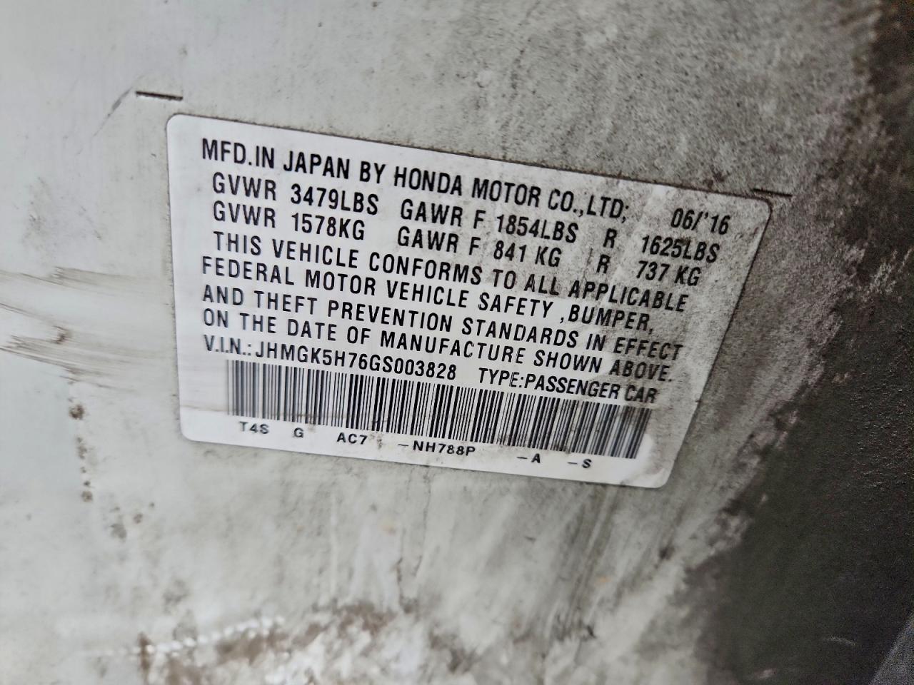 2016 Honda Fit Ex VIN: JHMGK5H76GS003828 Lot: 93984295