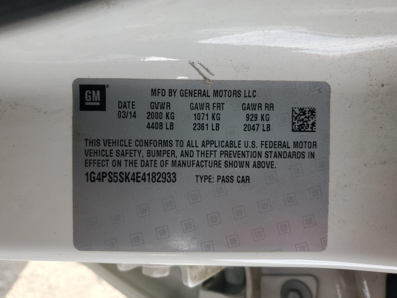 2014 Buick Verano VIN: 1G4PS5SK4E4182933 Lot: 92034595