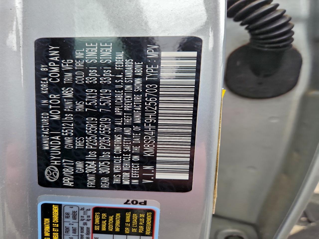 2017 Hyundai Santa Fe Se Ultimate VIN: KM8SR4HF9HU256703 Lot: 92449025