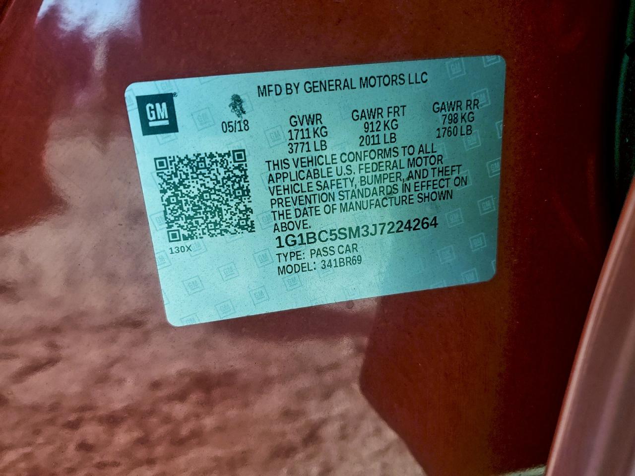 2018 Chevrolet Cruze Ls VIN: 1G1BC5SM3J7224264 Lot: 94471995