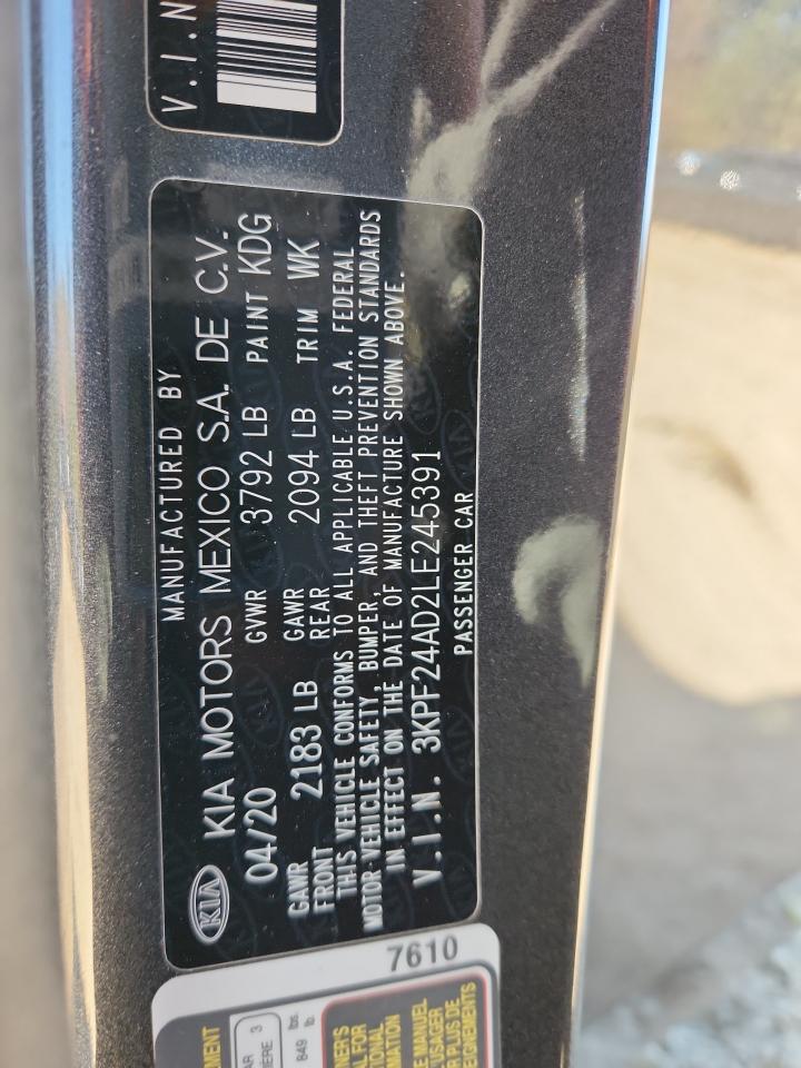2020 Kia Forte Fe VIN: 3KPF24AD2LE245391 Lot: 92383095