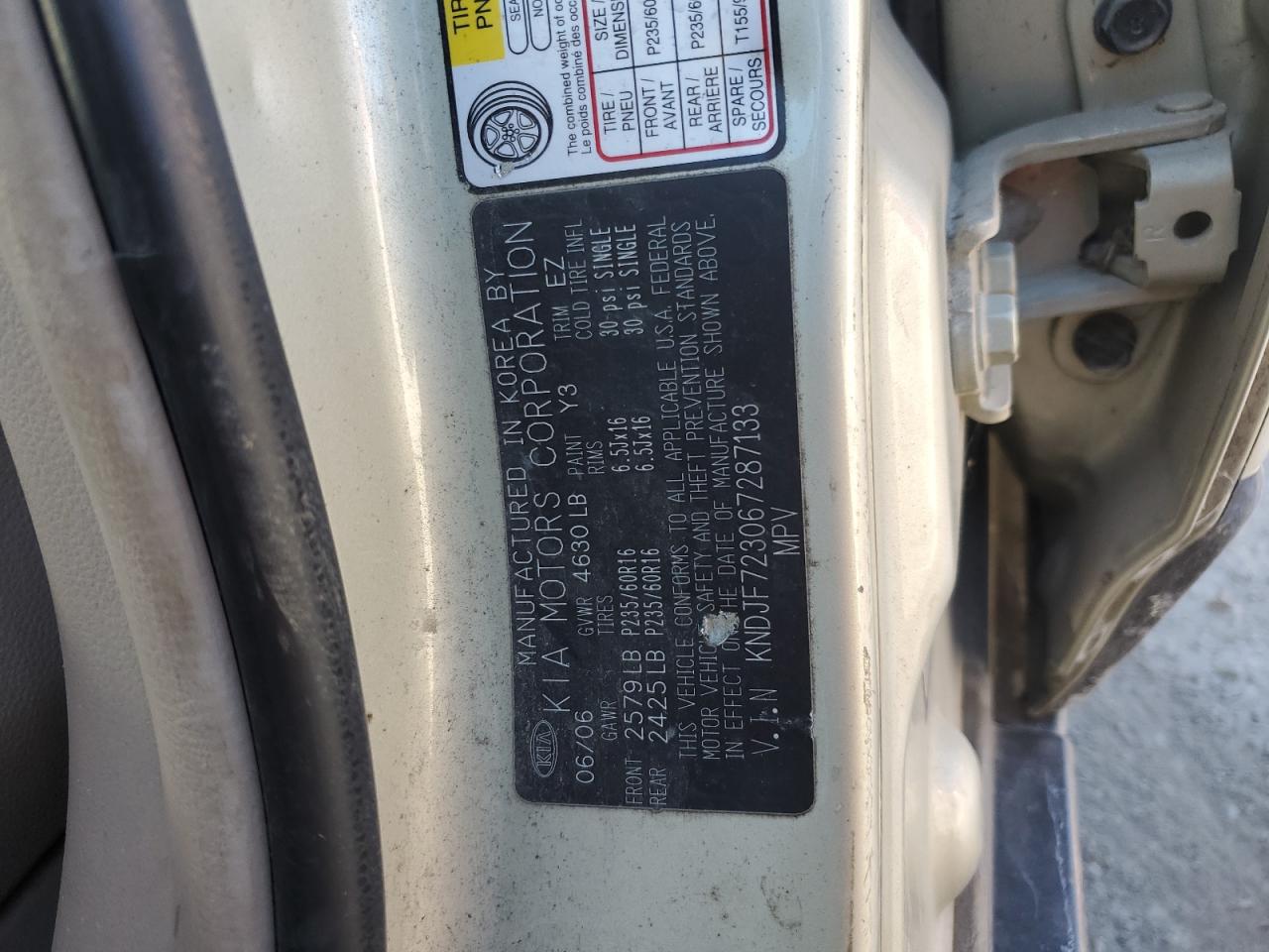 2006 Kia New Sportage VIN: KNDJF723067287133 Lot: 92455165