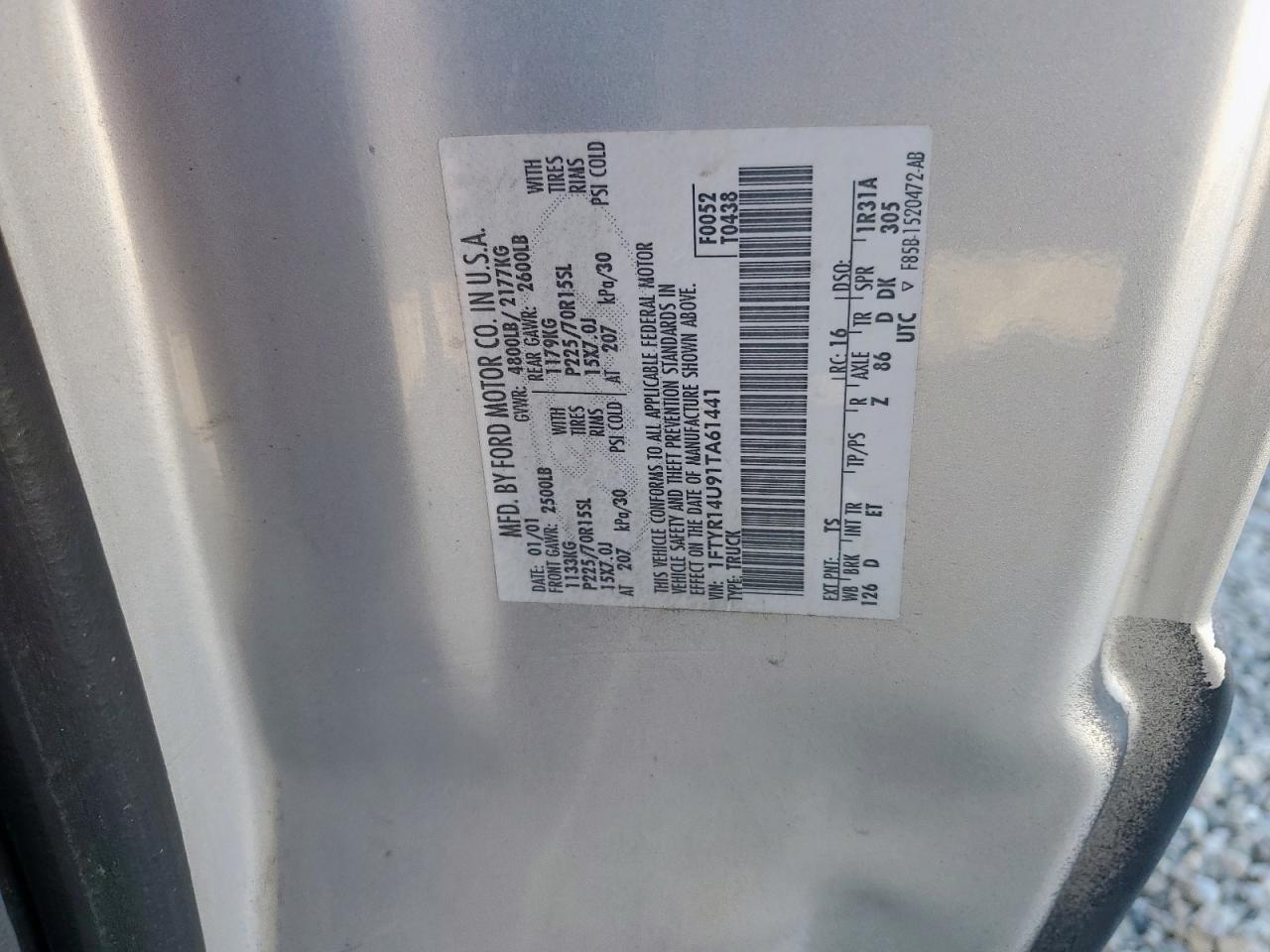 2001 Ford Ranger Super Cab VIN: 1FTYR14U91TA61441 Lot: 92298975