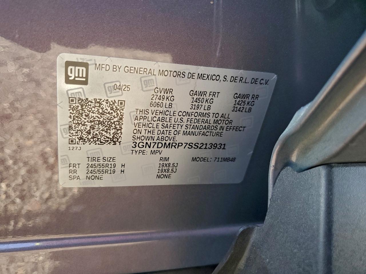 2025 Chevrolet Equinox Lt VIN: 3GN7DMRP7SS213931 Lot: 94316305