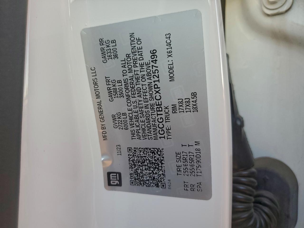 2023 Chevrolet Colorado VIN: 1GCGTBECXP1257496 Lot: 93688105