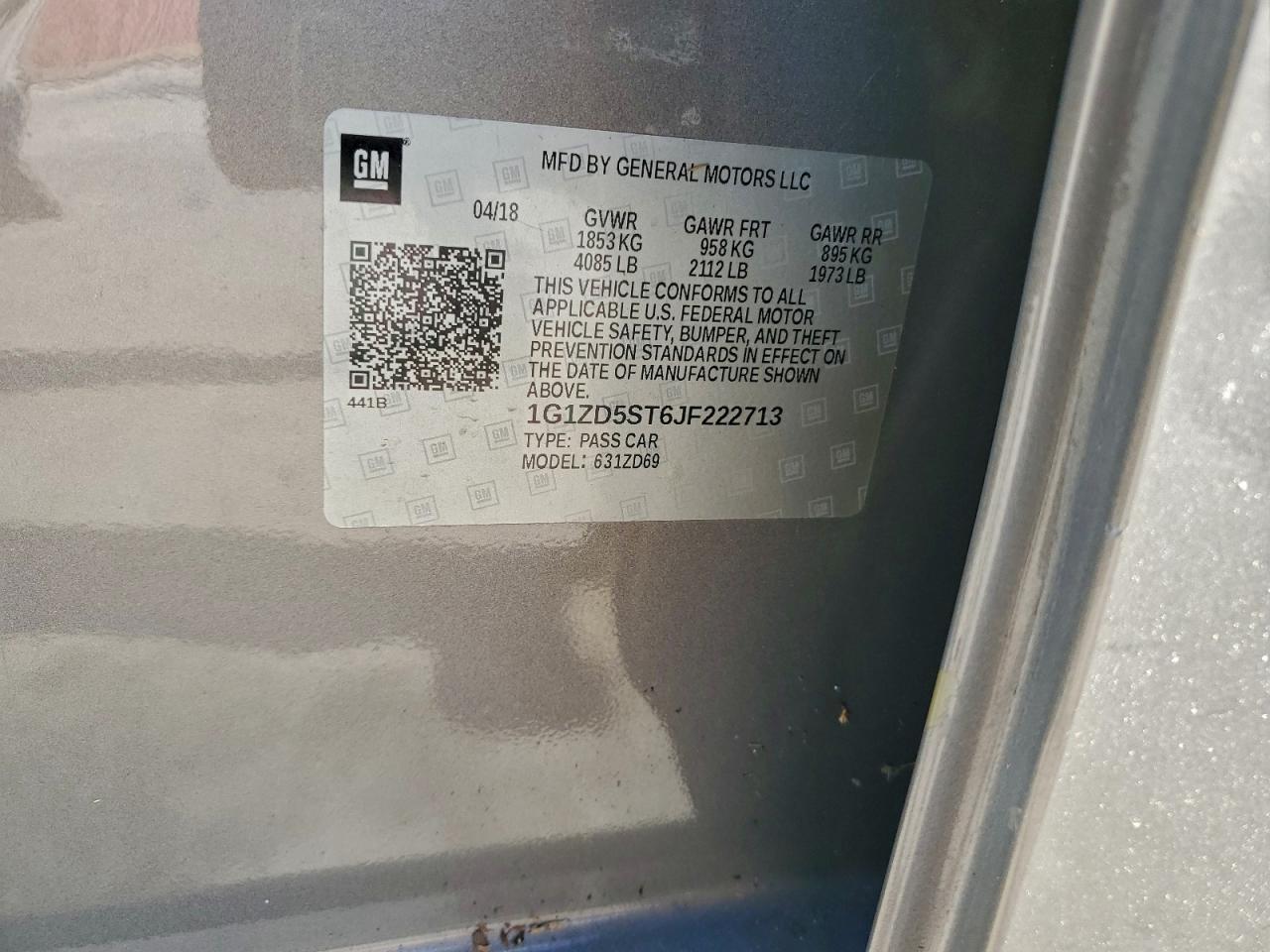 2018 Chevrolet Malibu Lt VIN: 1G1ZD5ST6JF222713 Lot: 94356755