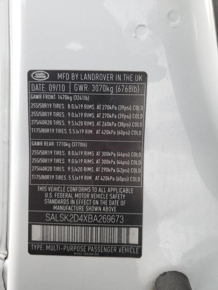 2011 Land Rover Range Rover Sport Lux VIN: SALSK2D4XBA269673 Lot: 91144725