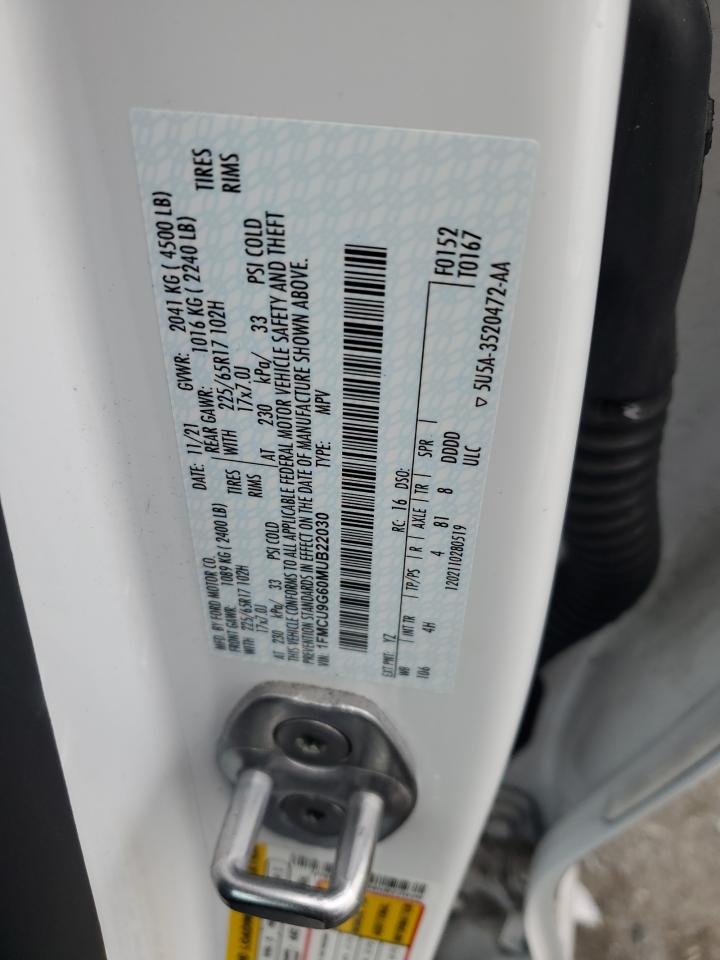 2021 Ford Escape Se VIN: 1FMCU9G60MUB22030 Lot: 93486975