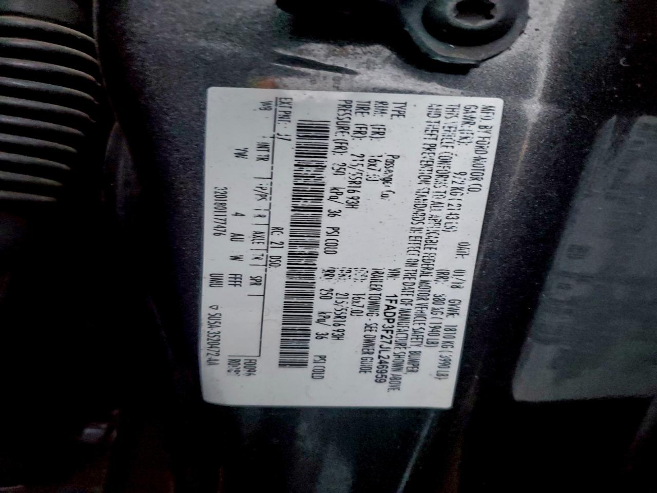 2018 Ford Focus Se VIN: 1FADP3F27JL246959 Lot: 94420205