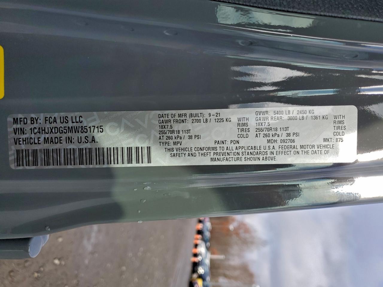 2021 Jeep Wrangler Unlimited Sport VIN: 1C4HJXDG5MW851715 Lot: 94340385