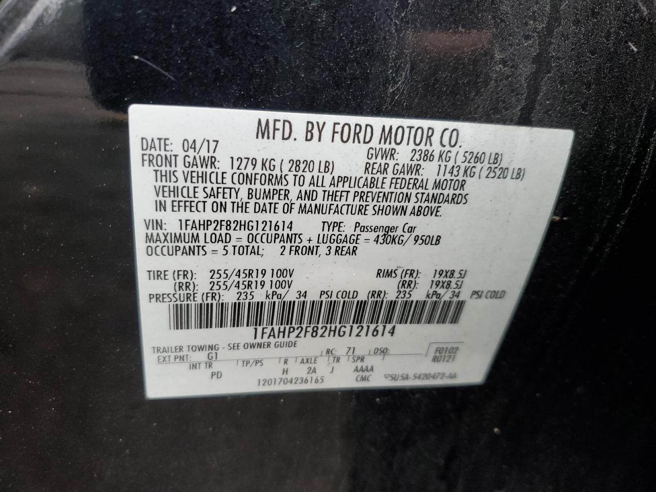 2017 Ford Taurus Limited VIN: 1FAHP2F82HG121614 Lot: 93243205