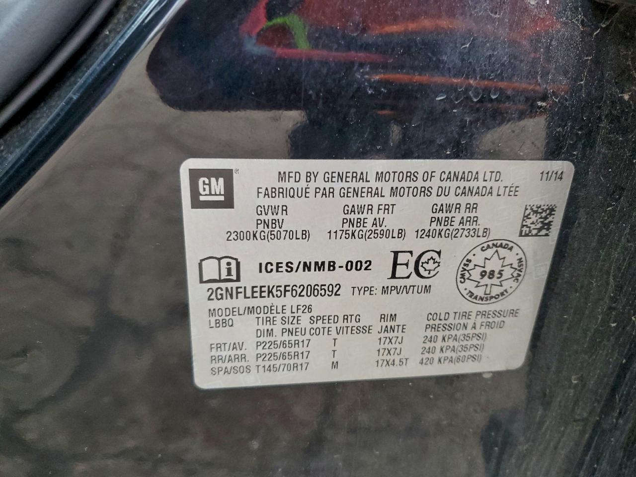 2015 Chevrolet Equinox Ls VIN: 2GNFLEEK5F6206592 Lot: 94708315