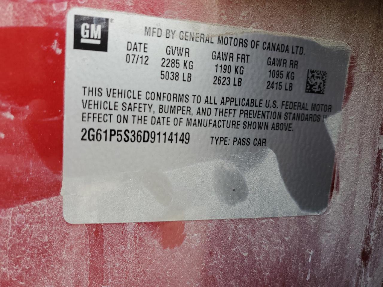 2013 Cadillac Xts Luxury Collection VIN: 2G61P5S36D9114149 Lot: 93290475