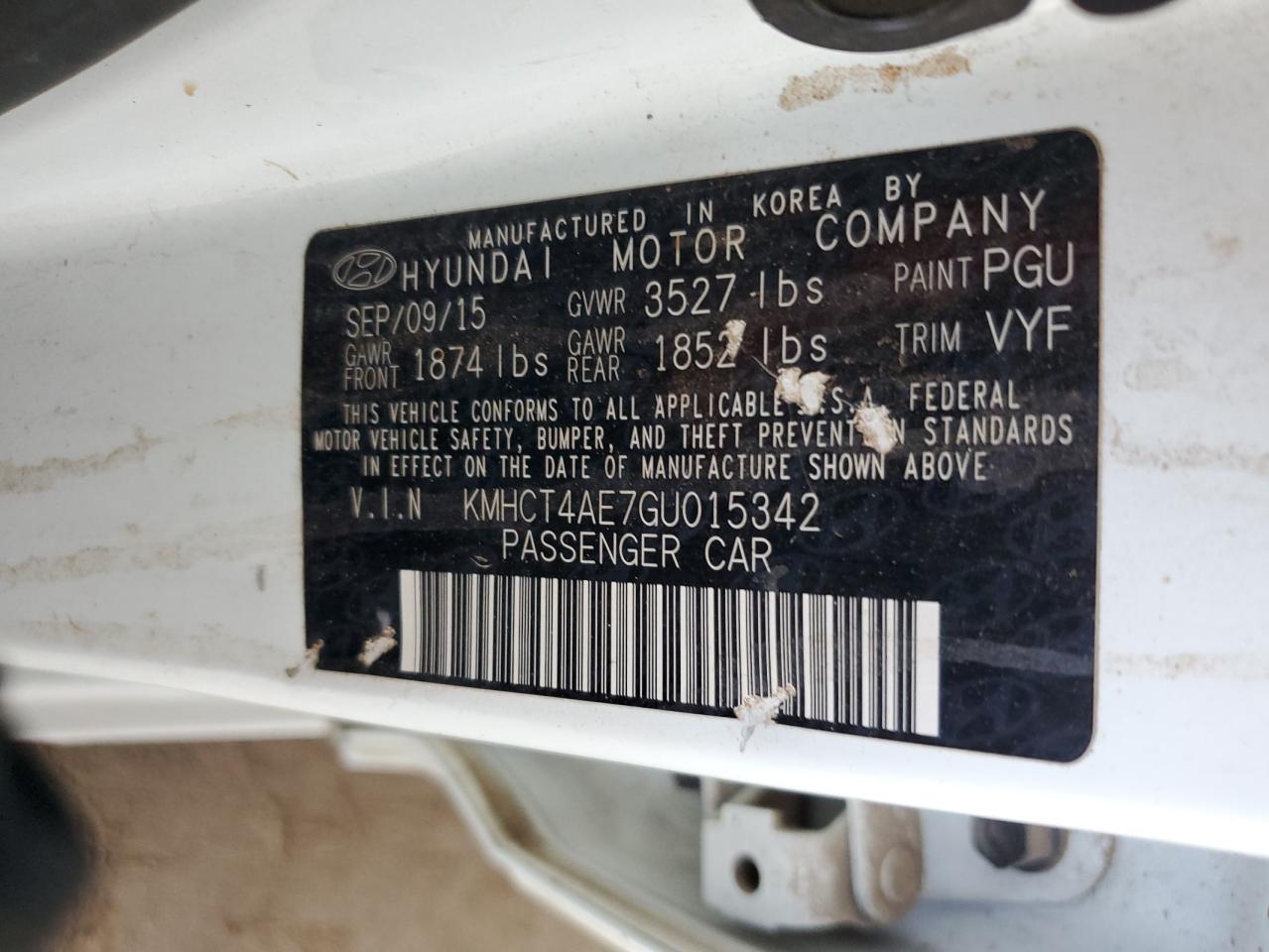 2016 Hyundai Accent Se VIN: KMHCT4AE7GU015342 Lot: 91212565