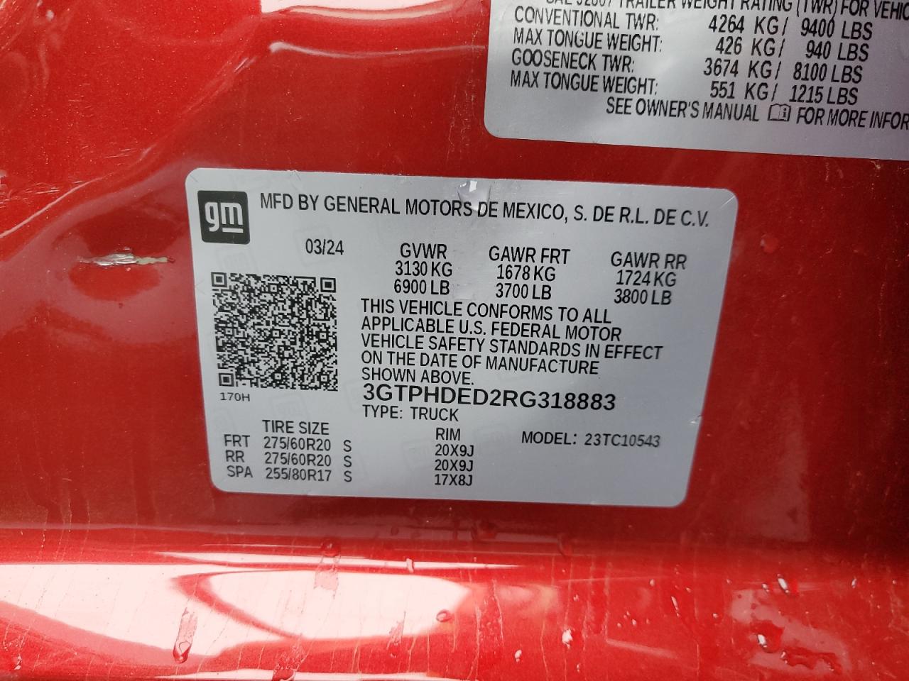 2024 GMC Sierra C1500 Slt VIN: 3GTPHDED2RG318883 Lot: 91478435