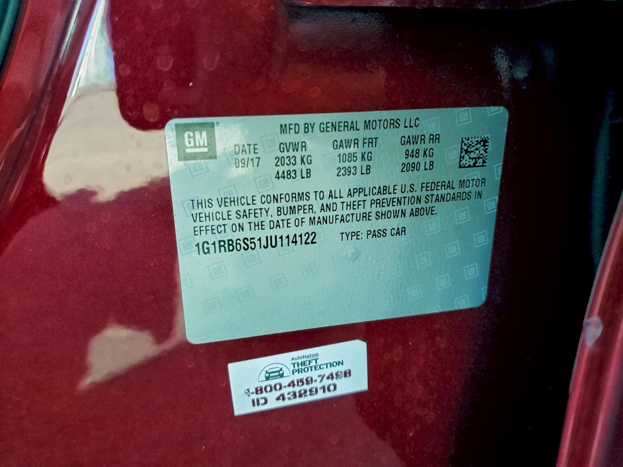 2018 Chevrolet Volt Premier VIN: 1G1RB6S51JU114122 Lot: 94555905