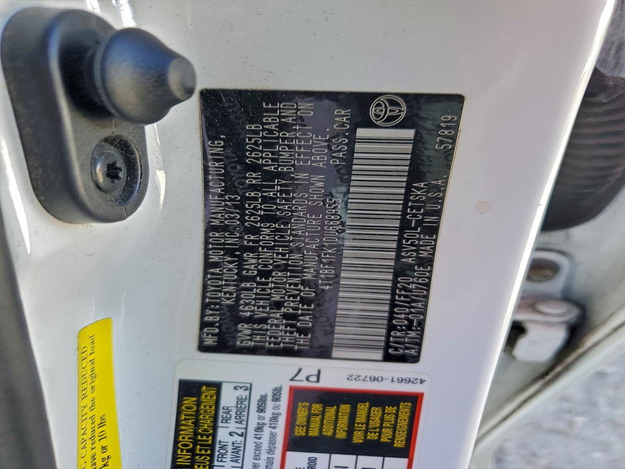 2013 Toyota Camry L VIN: 4T1BF1FK1DU668955 Lot: 94514755