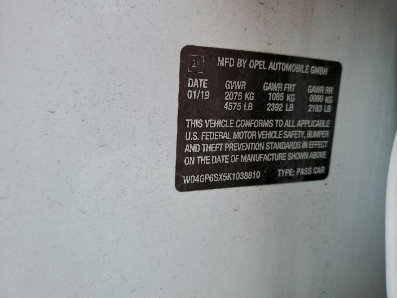 2019 Buick Regal Essence VIN: W04GP6SX5K1038810 Lot: 93228895