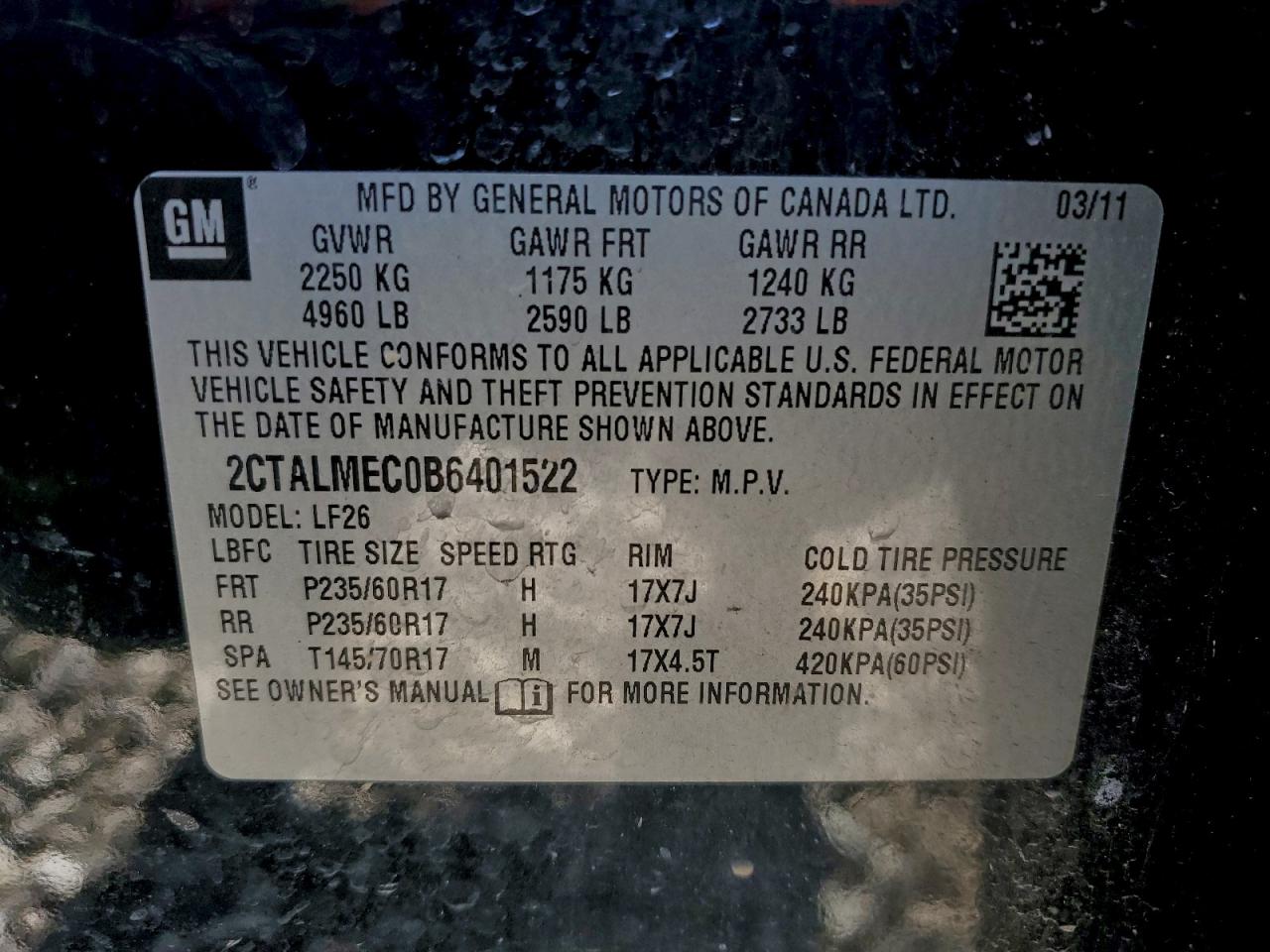 2011 GMC Terrain Sle VIN: 2CTALMEC0B6401522 Lot: 94421355