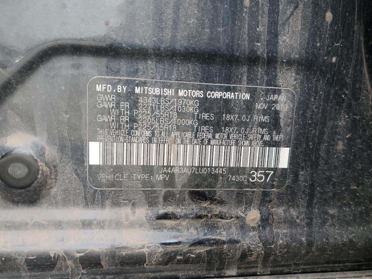 2020 Mitsubishi Outlander Sport Es VIN: JA4AR3AU7LU013445 Lot: 91027295