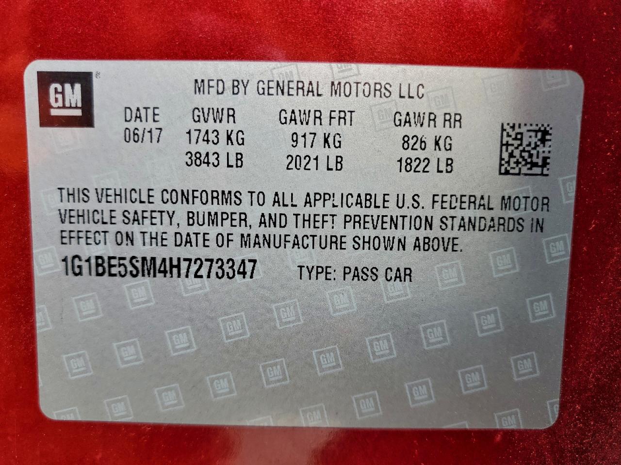 2017 Chevrolet Cruze Lt VIN: 1G1BE5SM4H7273347 Lot: 93913775