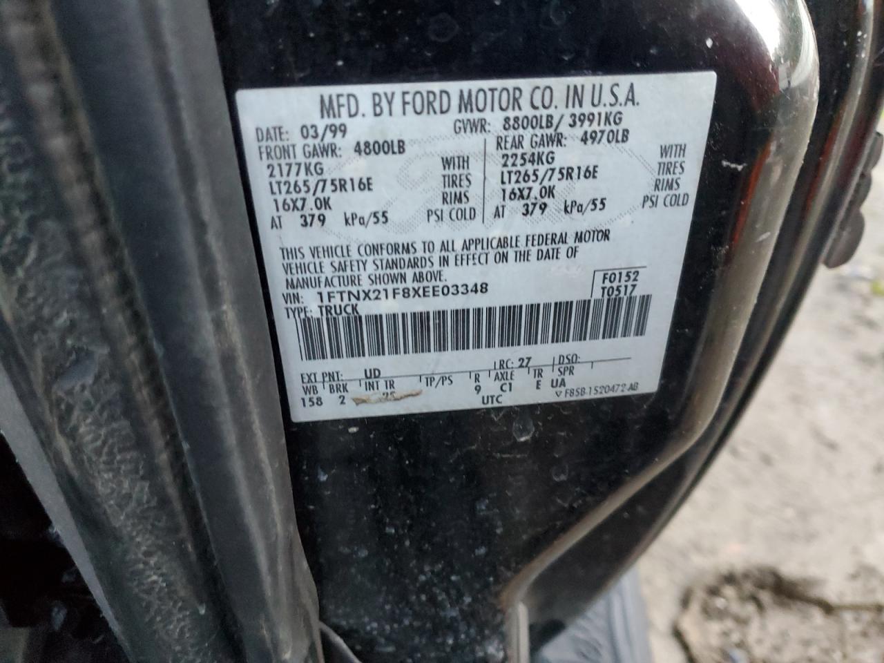 1999 Ford F250 Super Duty VIN: 1FTNX21F8XEE03348 Lot: 90798015