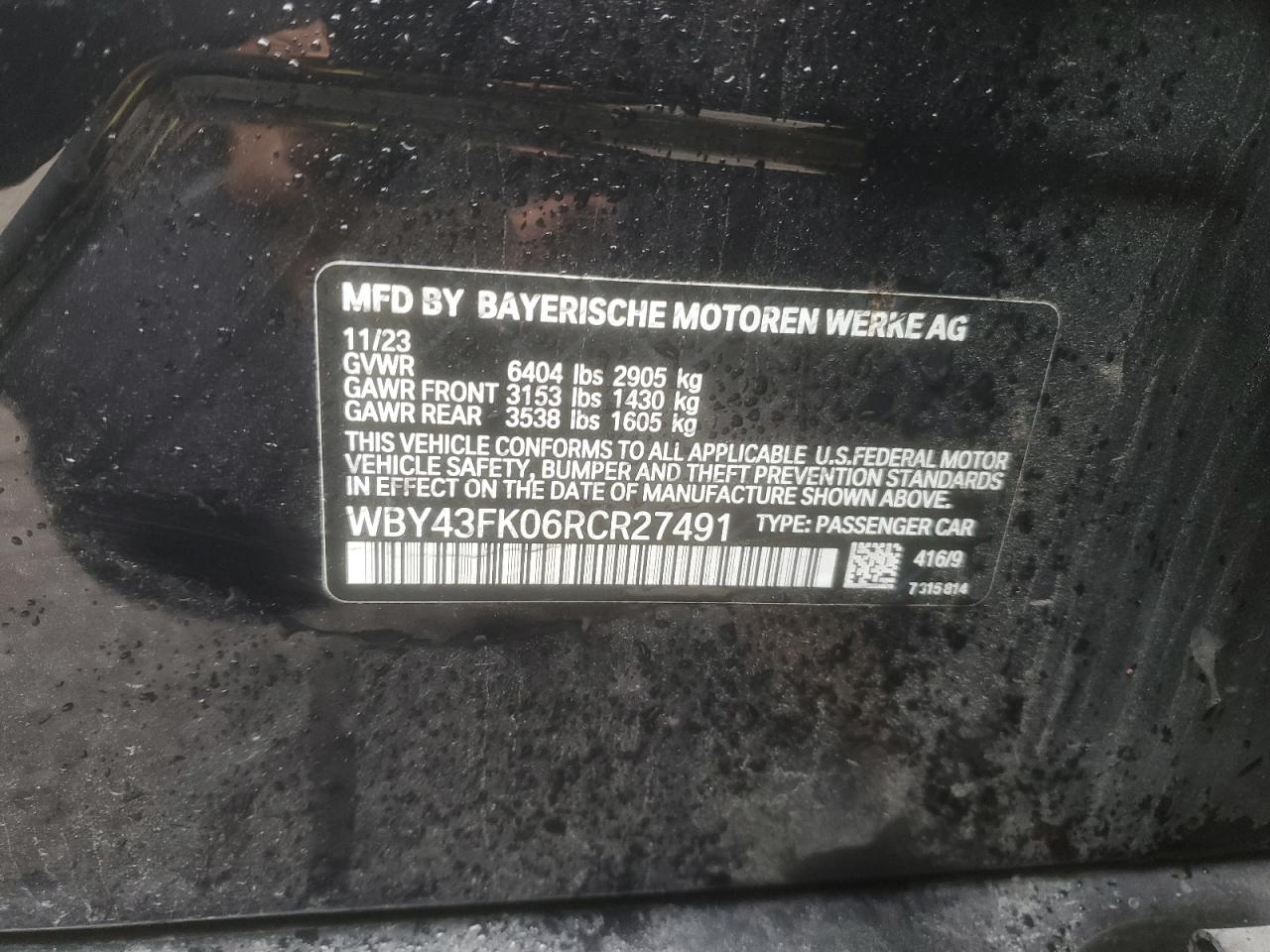 2024 BMW I5 M60 VIN: WBY43FK06RCR27491 Lot: 92685685