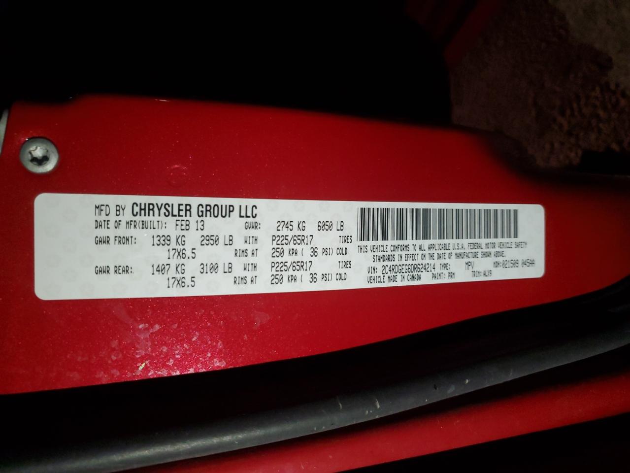 2013 Dodge Grand Caravan R/T VIN: 2C4RDGEG6DR624214 Lot: 93314615