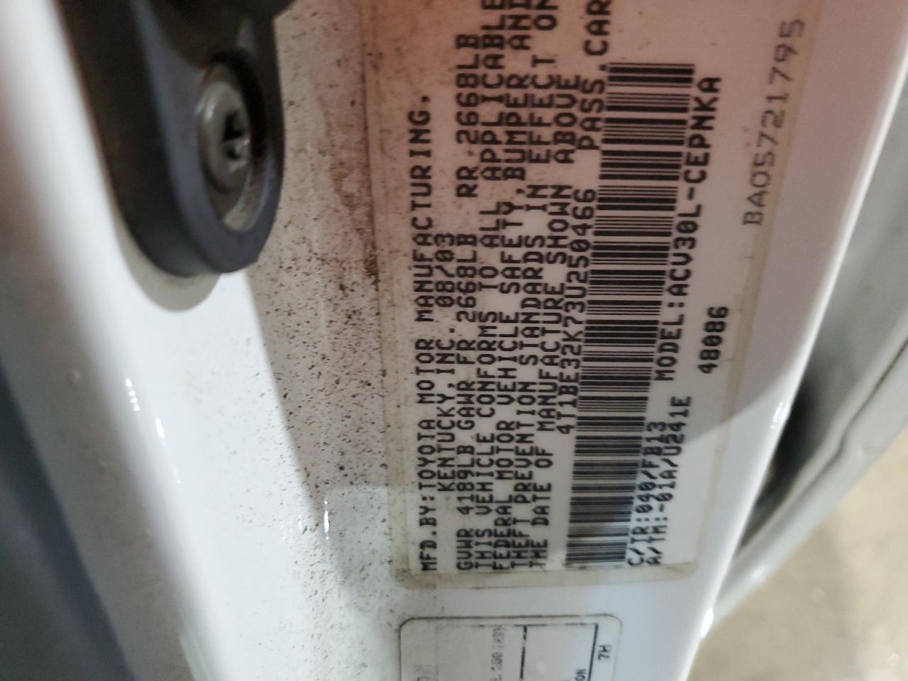 2003 Toyota Camry Le VIN: 4T1BE32K73U250466 Lot: 92171005