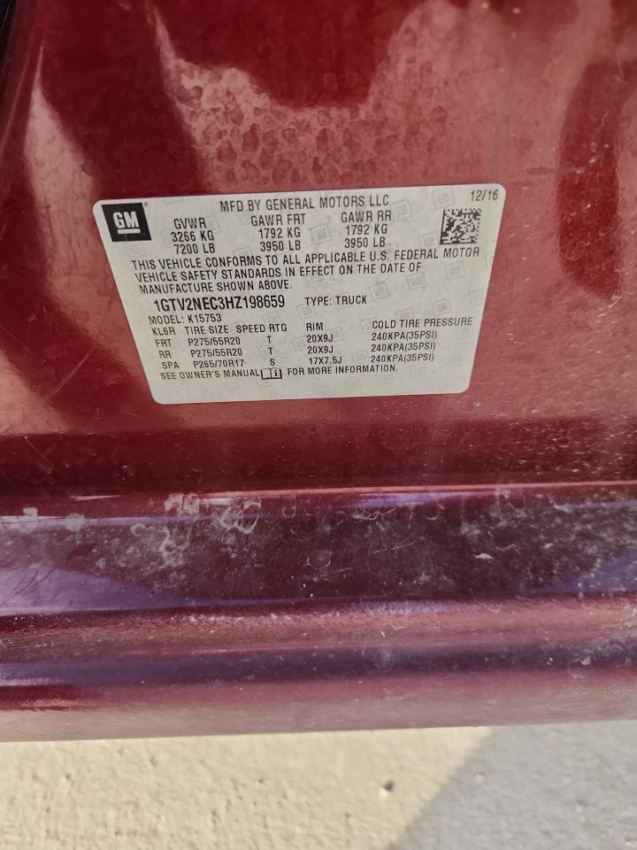2017 GMC Sierra K1500 Slt VIN: 1GTV2NEC3HZ198659 Lot: 92855535