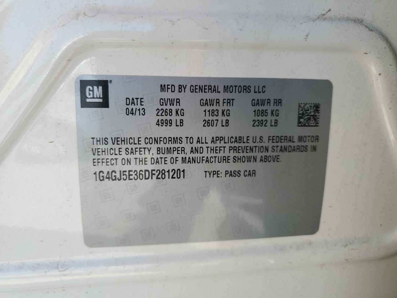 2013 Buick Lacrosse Touring VIN: 1G4GJ5E36DF281201 Lot: 91243085