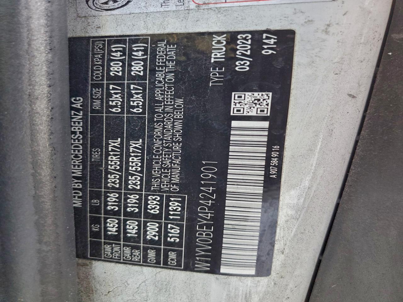 2023 Mercedes-Benz Metris VIN: W1YV0BEY4P4241901 Lot: 93770725