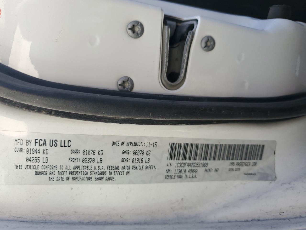 2016 Dodge Dart Se VIN: 1C3CDFAA2GD591869 Lot: 92099015