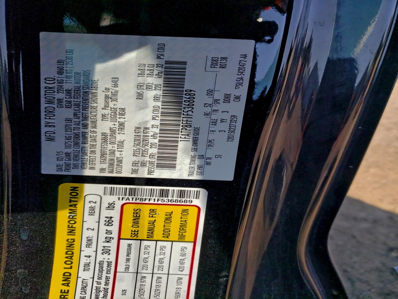 2015 Ford Mustang Gt VIN: 1FATP8FF1F5368689 Lot: 93895275