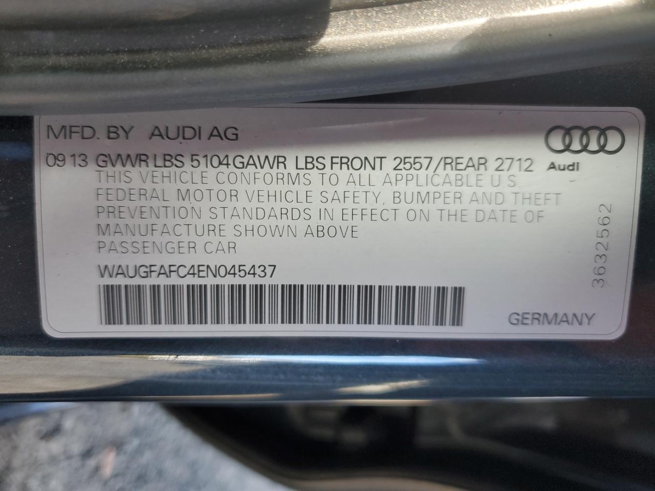 2014 Audi A6 Premium Plus VIN: WAUGFAFC4EN045437 Lot: 92882125