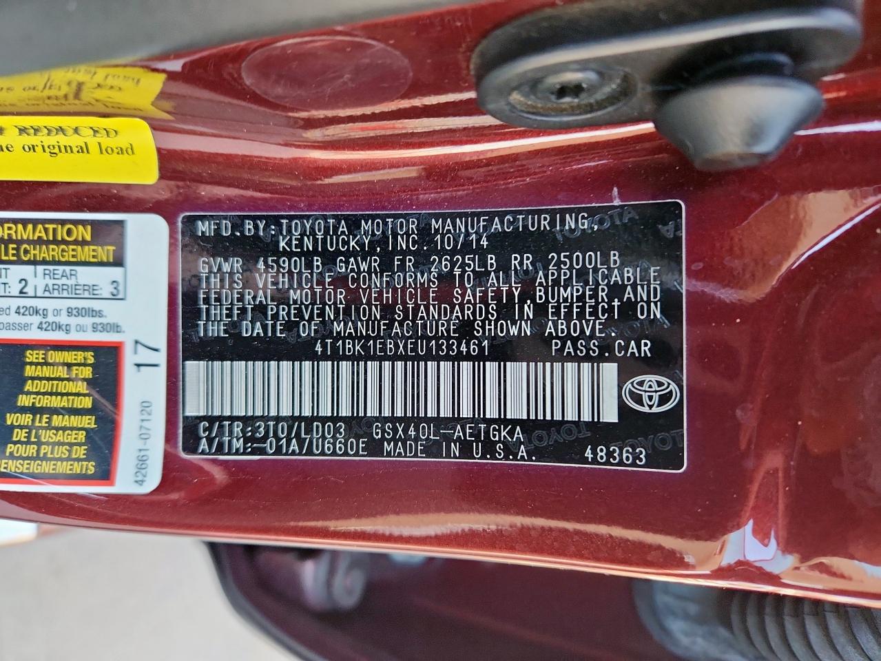 2014 Toyota Avalon Base VIN: 4T1BK1EBXEU133461 Lot: 93918115