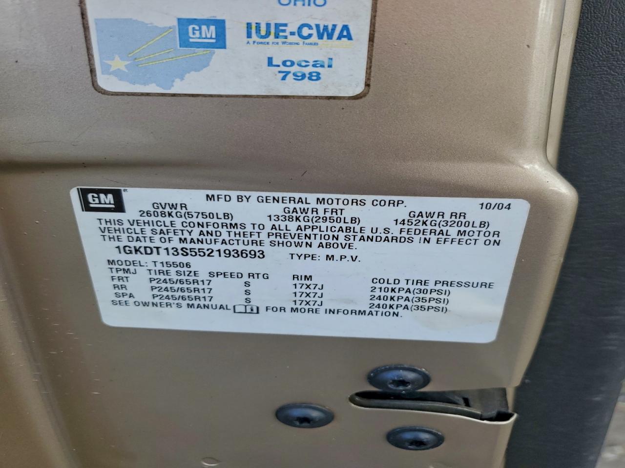 2005 GMC Envoy VIN: 1GKDT13S552193693 Lot: 94497185