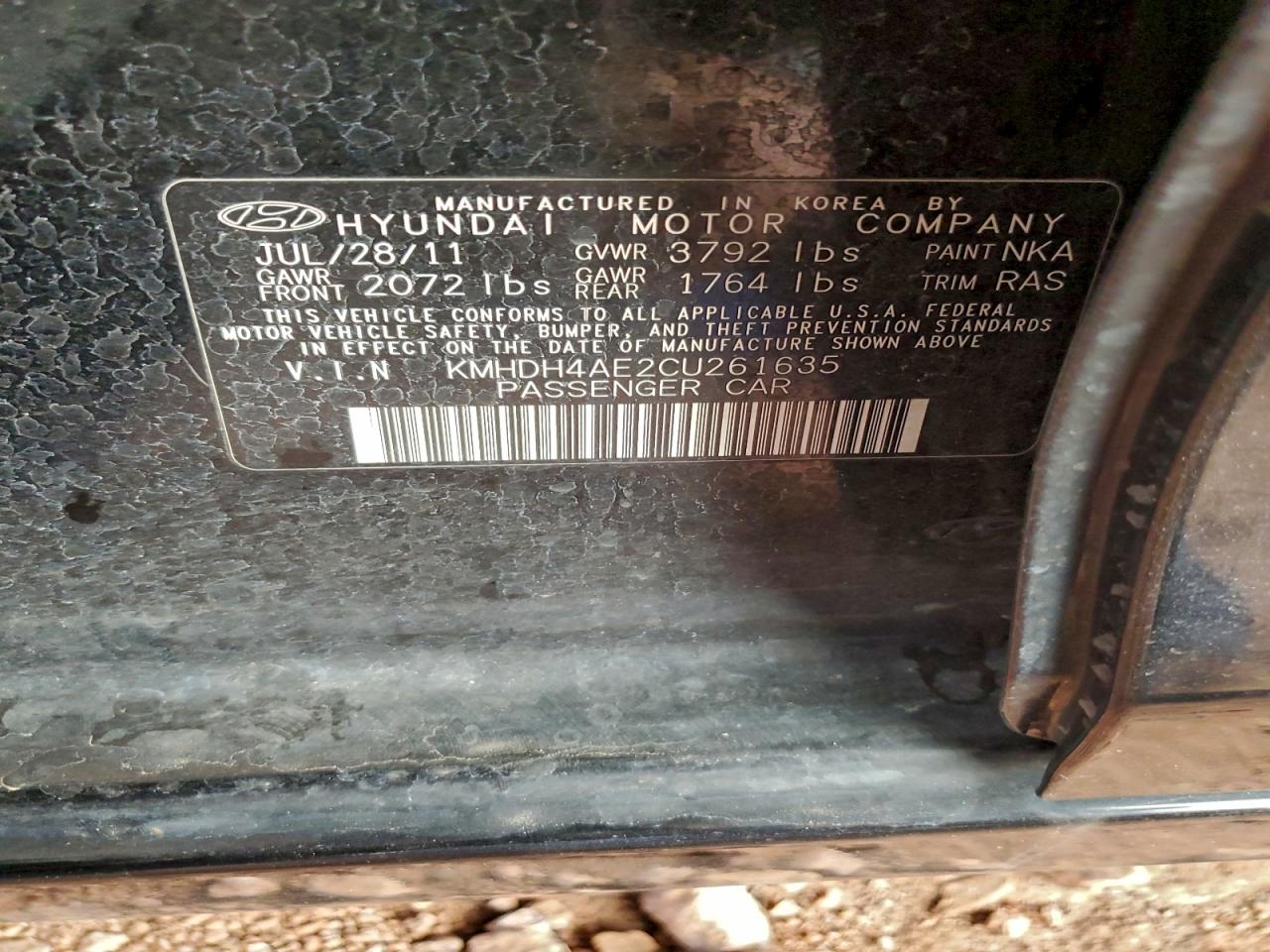 2012 Hyundai Elantra Gls VIN: KMHDH4AE2CU261635 Lot: 94388215