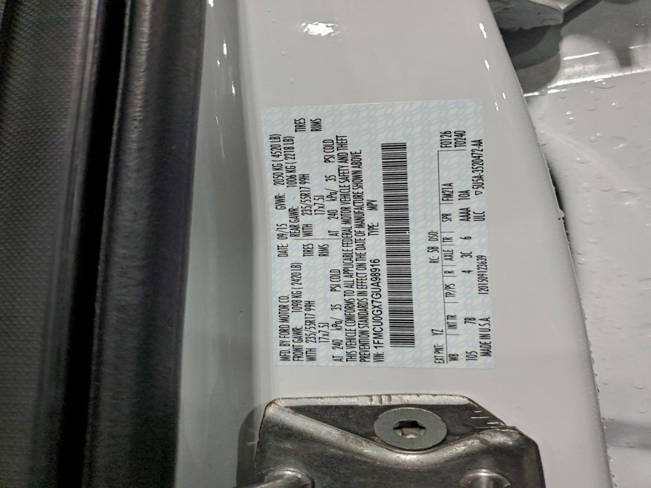 2016 Ford Escape Se VIN: 1FMCU0GX7GUA98916 Lot: 94239245