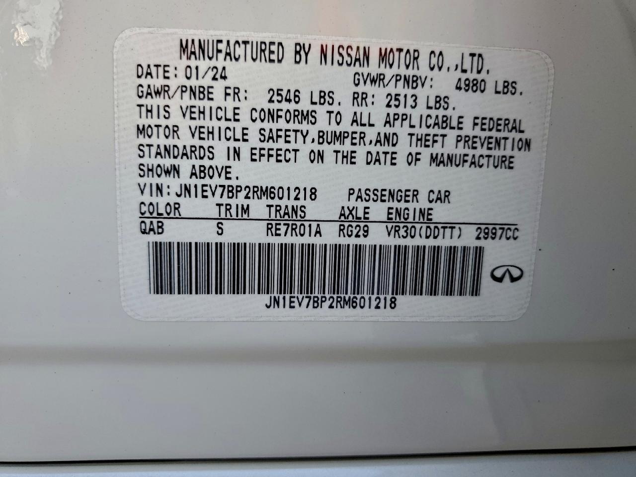 2024 Infiniti Q50 Luxe VIN: JN1EV7BP2RM601218 Lot: 94104165