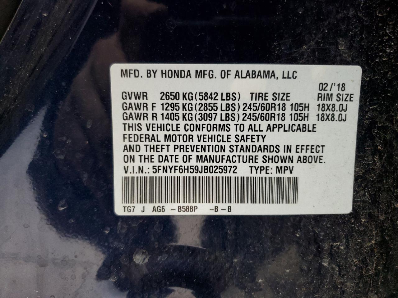 2018 Honda Pilot Exl VIN: 5FNYF6H59JB025972 Lot: 91088645