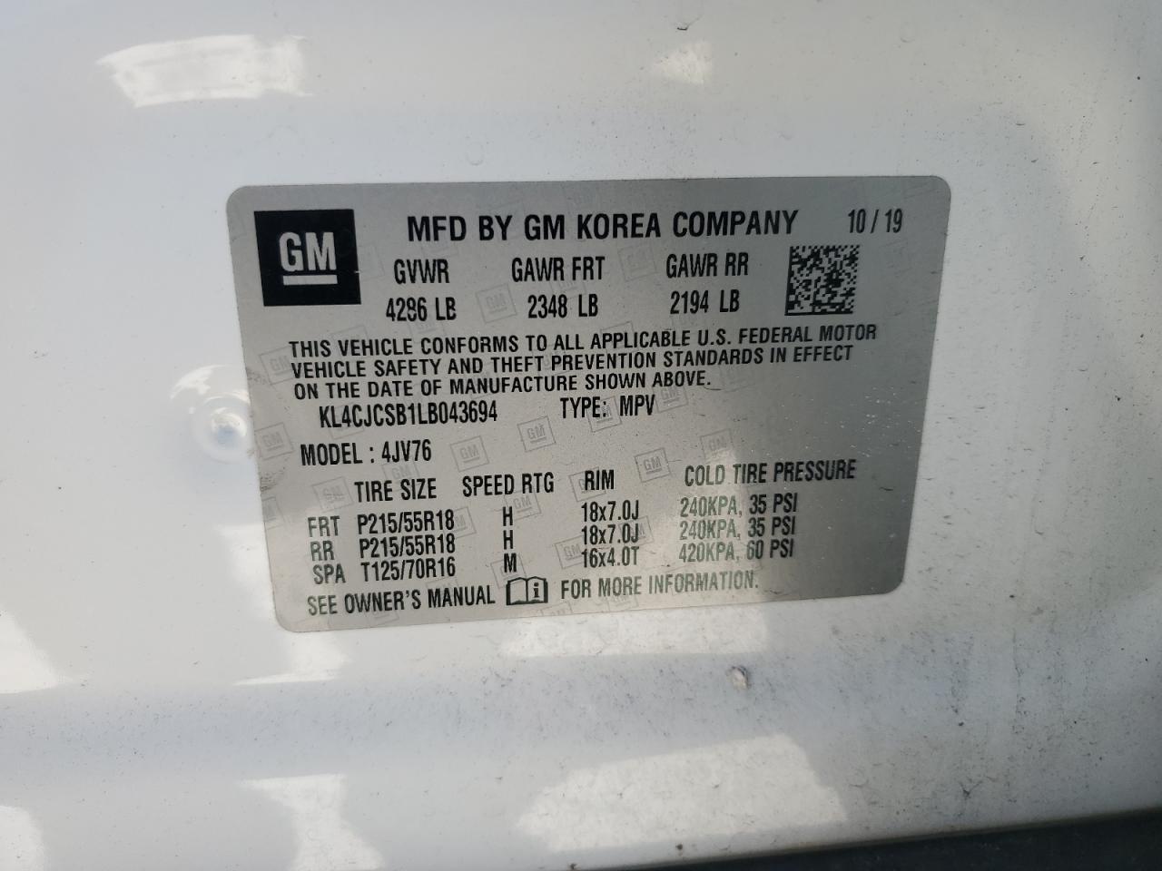 2020 Buick Encore Essence VIN: KL4CJCSB1LB043694 Lot: 93556695