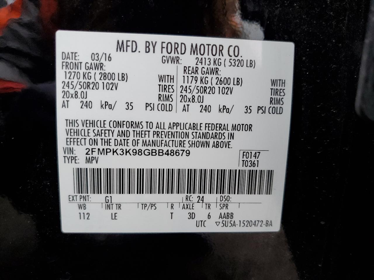 2016 Ford Edge Titanium VIN: 2FMPK3K98GBB48679 Lot: 93555825