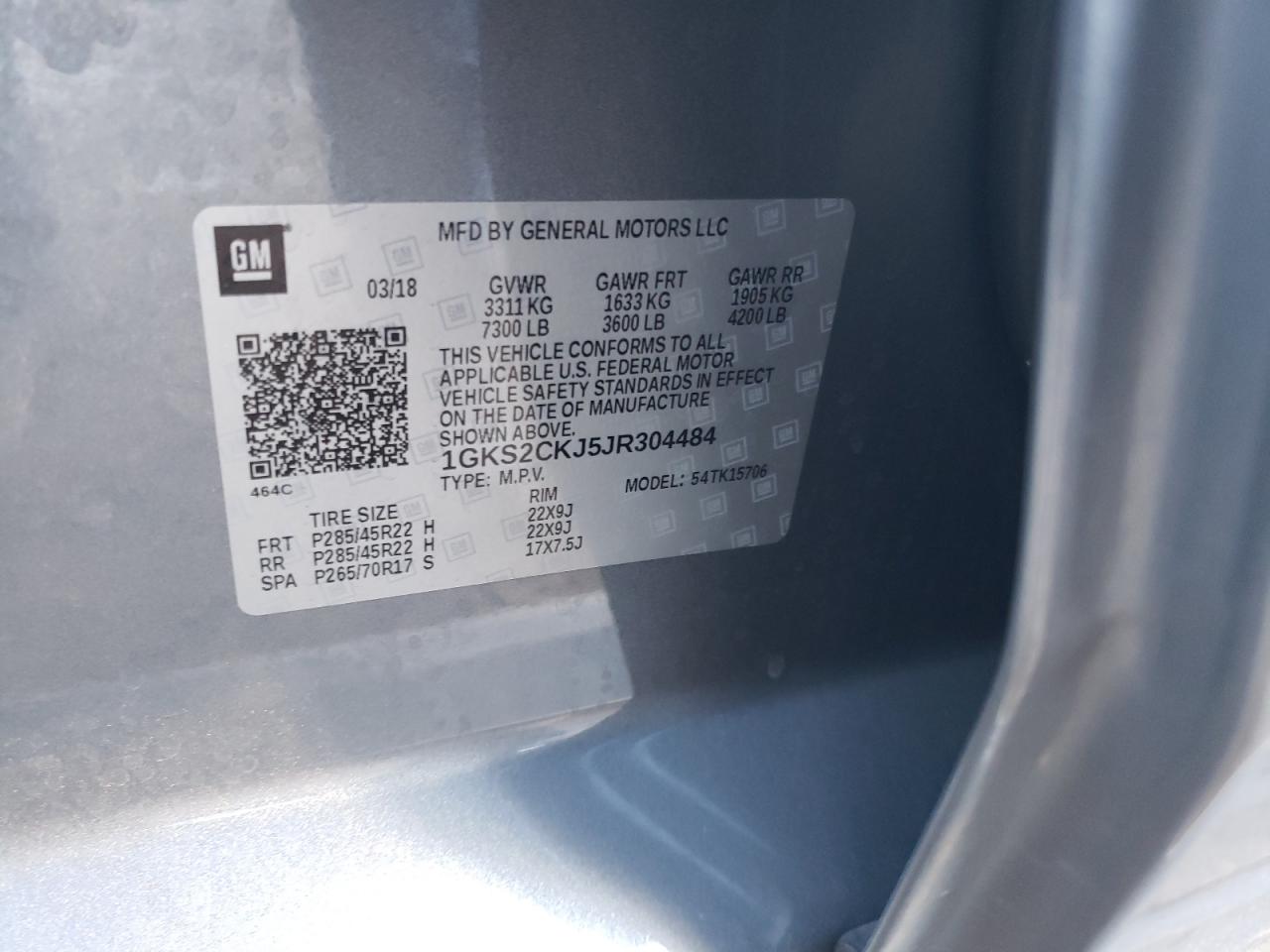 2018 GMC Yukon Denali VIN: 1GKS2CKJ5JR304484 Lot: 93249375