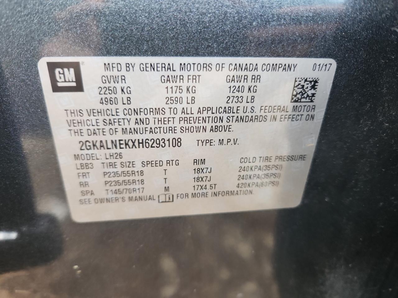 2017 GMC Terrain Sle VIN: 2GKALNEKXH6293108 Lot: 91887745