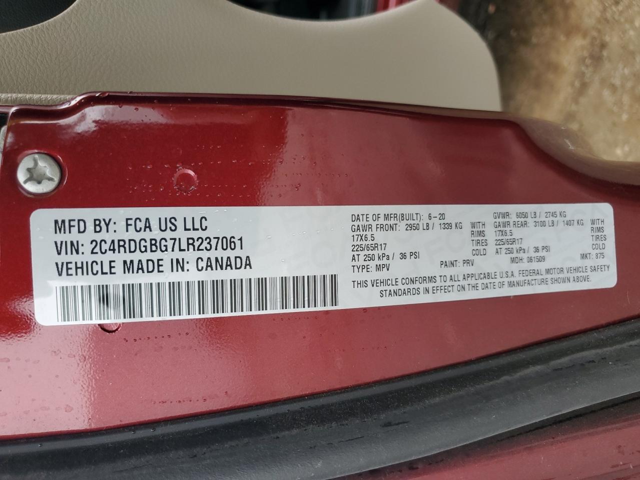 2020 Dodge Grand Caravan Se VIN: 2C4RDGBG7LR237061 Lot: 93497175